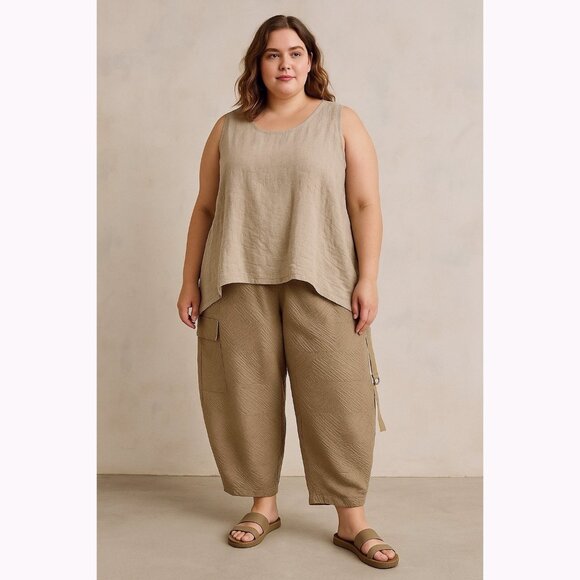 IC by Connie K Women’s 3X Textured Barrel Leg Cargo Pants Taupe Beige Utility - Picture 1 of 13